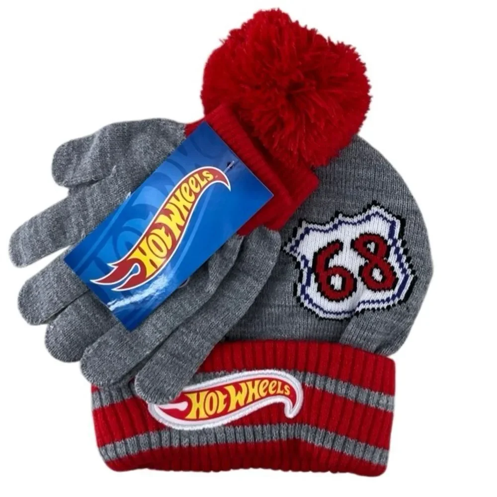 Boys Hot Wheels Boys Beanie Hat & Glove Set Winter